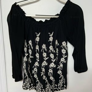 Women’s Black with White embroidery Lucky Brand _Bohemian Blouse XL